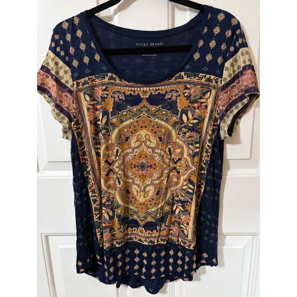 Lucky Brand Tops - Lucky Brand | Short Sleeve Graphic Tee || L || Navy Blue Boho Mandala|
